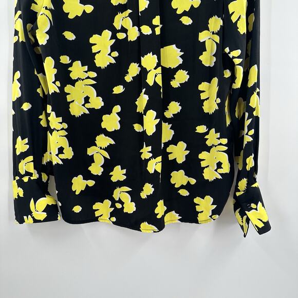 David Lerner Blouse Womens XS Black Yellow Floral Office Career Bright Button - Picture 6 of 10